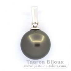 18K Solid White Gold Pendant and 1 Tahitian Pearl Round B 8.9 mm