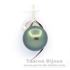 18K Solid White Gold Pendant and 1 Tahitian Pearl Round B 9.4 mm