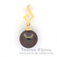 18K solid Gold Pendant and 1 Tahitian Pearl Round A 9 mm