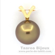 18K solid Gold Pendant and 1 Tahitian Pearl Round B 9.9 mm