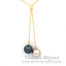 18K solid Gold Necklace and 2 Tahitian Pearls Round A 9.2 to 9.3 mm