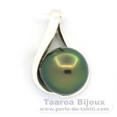 14K Solid White GoldPendant and 1 Tahitian Pearl Round B+ 9 mm