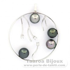 Rhodiated Sterling Silver Pendant and 4 Tahitian Pearls Round C 8 to 8.4 mm