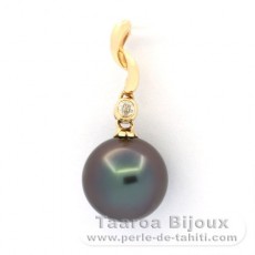Gold 14k Pendant + 1 diamond and 1 Tahitian Pearl Round A 9.3 mm