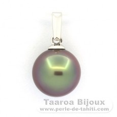 18K Solid White Gold Pendant and 1 Tahitian Pearl Round A 9.3 mm