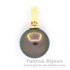 18K solid Gold Pendant and 1 Tahitian Pearl Round B 9.6 mm