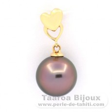 18K solid Gold Pendant and 1 Tahitian Pearl Round B 10 mm