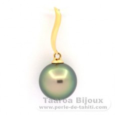 18K solid Gold Pendant and 1 Tahitian Pearl Round B 9.9 mm