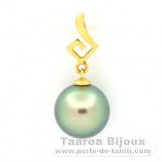 18K solid Gold Pendant and 1 Tahitian Pearl Round B 9.8 mm