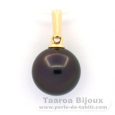 18K solid Gold Pendant and 1 Tahitian Pearl Round B 9.4 mm