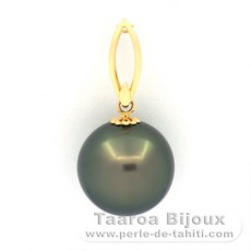 18K solid Gold Pendant and 1 Tahitian Pearl Round B 13.8 mm