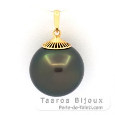 18K solid Gold Pendant and 1 Tahitian Pearl Near Round B 13.8 mm