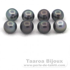 Lot of 8 Tahitian Pearls Round and Near-Round C from 8.5 to 8.8 mm