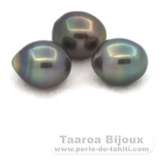 Lot of 3 Tahitian Pearls Semi-Baroque B from 9.5 to 9.8 mm