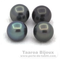 Lot of 4 Tahitian Pearls Round C from 9.5 to 9.6 mm