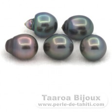 Lot of 5 Tahitian Pearls Semi-Baroque C from 9.7 to 9.8 mm