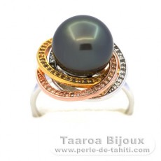 Rhodiated Sterling Silver Ring and 1 Tahitian Pearl Round C 12.5 mm