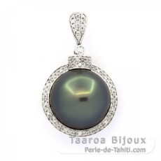 14K Solid White Gold + 74 diamonds and 1 Tahitian Pearl Round B 14.8 mm