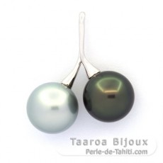 Rhodiated Sterling Silver Pendant and 2 Tahitian Pearls Round C 12.9 & 13 mm