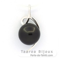 18K Solid White Gold Pendant and 1 Tahitian Pearl Round A 9.9 mm