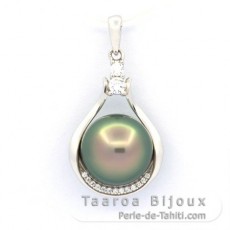 Rhodiated Sterling Silver Pendant and 1 Tahitian Pearl Semi-Baroque B 10.7 mm