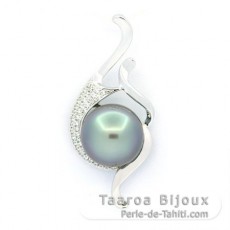Rhodiated Sterling Silver Pendant and 1 Tahitian Pearl Near-Round C 11.2 mm