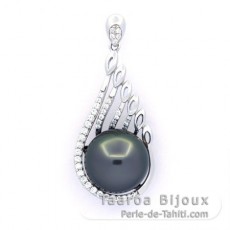 Rhodiated Sterling Silver Pendant and 1 Tahitian Pearl Near-Round C 12.5 mm
