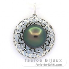 Rhodiated Sterling Silver Pendant and 1 Tahitian Pearl Round C 11.7 mm