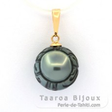 18K solid Gold Pendant and 1 EngravedTahitian Pearl 11.1 mm