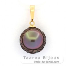 18K solid Gold Pendant and 1 EngravedTahitian Pearl 10.5 mm