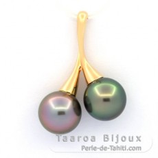 18K solid Gold Pendant and 2 Tahitian Pearls Round B+ 10.8 mm