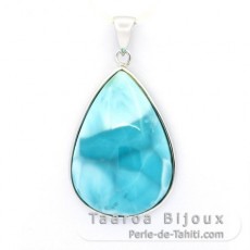 Rhodiated Sterling Silver Pendant and 1 Larimar - 29 x 20 x 8 mm - 7.14 gr