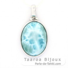 Rhodiated Sterling Silver Pendant and 1 Larimar - 20 x 15 x 7 mm - 3.52 gr