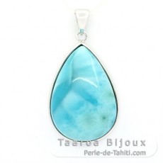 Rhodiated Sterling Silver Pendant and 1 Larimar - 29 x 20 x 8.5 mm - 7.7 gr