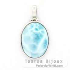 Rhodiated Sterling Silver Pendant and 1 Larimar - 20 x 15 x 7 mm - 3.8 gr