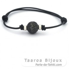 Leather Bracelet and 1 Tahitian Pearl Engraved 11 mm