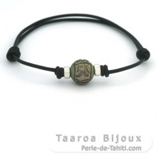 Leather Bracelet and 1 Tahitian Pearl Engraved  10.4 mm