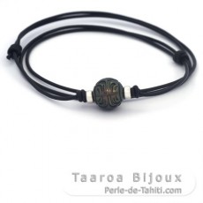 Leather Necklace and 1 Tahitian Pearl Engraved 12.4 mm