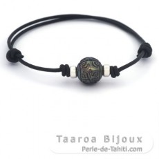 Leather Bracelet and 1 Tahitian Pearl Engraved 10.8 mm