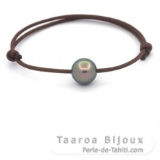 Waxed Cotton Bracelet and 1 Tahitian Pearl Round C 10.8 mm