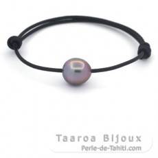 Leather Bracelet and 1 Tahitian Pearl Semi-Baroque C 10.4 mm