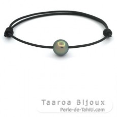 Leather Bracelet and 1 Tahitian Pearl Round C 10.5 mm