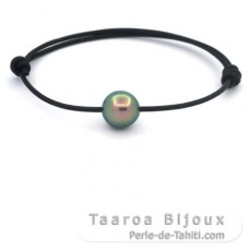 Leather Bracelet and 1 Tahitian Pearl Semi-Baroque C 10.5 mm