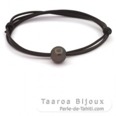 Leather Necklace and 1 Tahitian Pearl Round C 11.6 mm