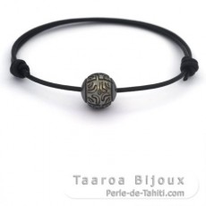 Leather Bracelet and 1 Tahitian Pearl Engraved  11.4 mm
