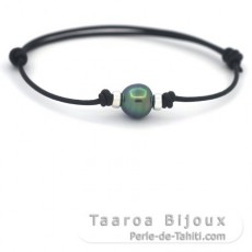 Leather Bracelet and 1 Tahitian Pearl Ringed C+ 10.1 mm