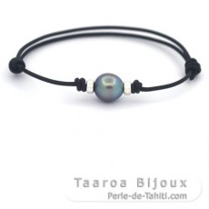 Leather Bracelet and 1 Tahitian Pearl Semi-Baroque B/C 10.2 mm