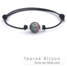 Leather Bracelet and 1 Tahitian Pearl Semi-Baroque B 11.3 mm