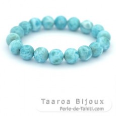 Bracelet of 18 Larimar Beads - 11 to 11.2 mm - 16 cm - 35.5 gr