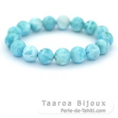 Bracelet of 17 Larimar Beads - 11.6 to 12.1 mm - 16 cm - 41.5 gr